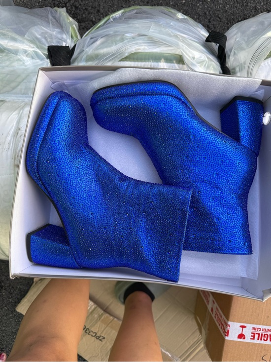 Shoes - FINDVELL Blue Rhinestone Platform Ankle Boots Chunky Heel Size 7.5